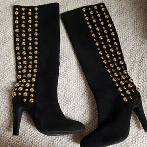 JEFREY campbell Bkack Patent Leather Studded Knee High Botts